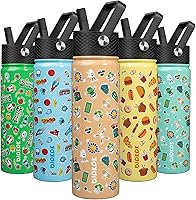 Vista 27 de BJPKPK Botella de agua aislada con tapa con pajilla, botellas de agua de metal de acero inoxidable de 15 onzas, botellas de agua reutilizables a