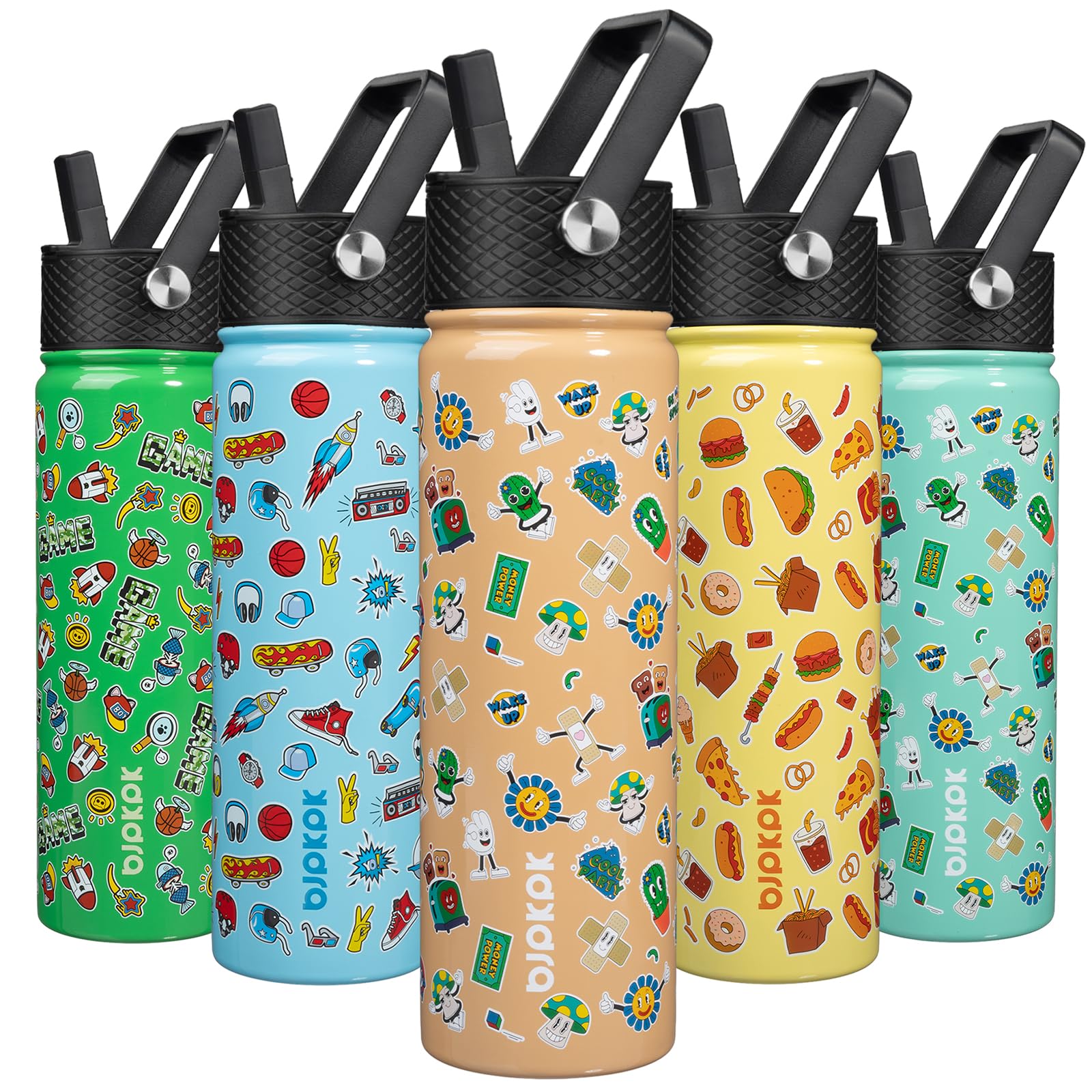 BJPKPK Insulated Water Bottle, 22oz Stainless Steel with Straw Lid