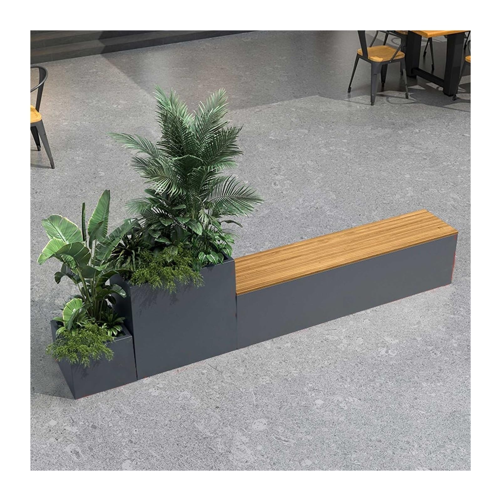 Blumenkasten mit Bank Hochbeet aus Edelstahl for den Außenbereich mit Bank, DIY-Montage, wetterfeste Pflanzkästen for Blumen, Obst und Gemüse Bank mit Pflanzkübel(Mittel)