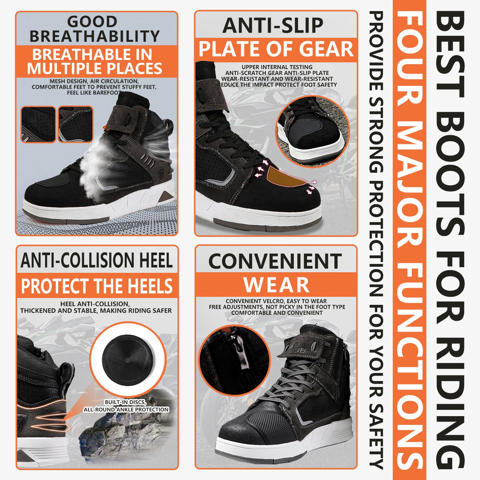 Motorradschuhe Herren Motorradstiefel Herren Motorrad, rutschfeste, atmungsaktive Street-Casual-Biker-Boots mit Knöchelstütze Leder Wildleder Racing Board Schuhe