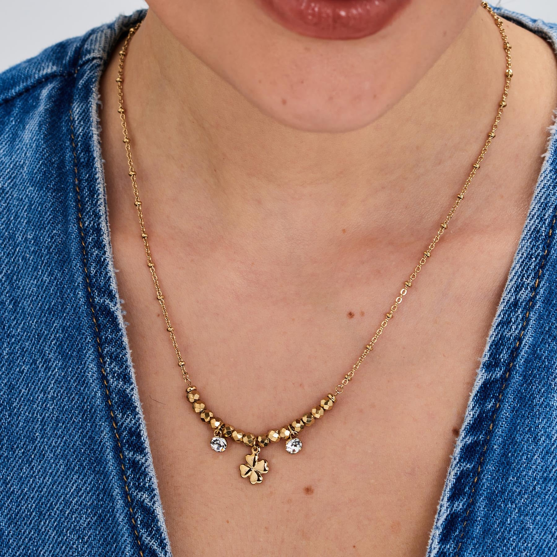 Brosway Collana Donna, Collana in Acciaio e Cristalli con Simbolo Quadrifoglio | Collezione Chakra - BHKN164