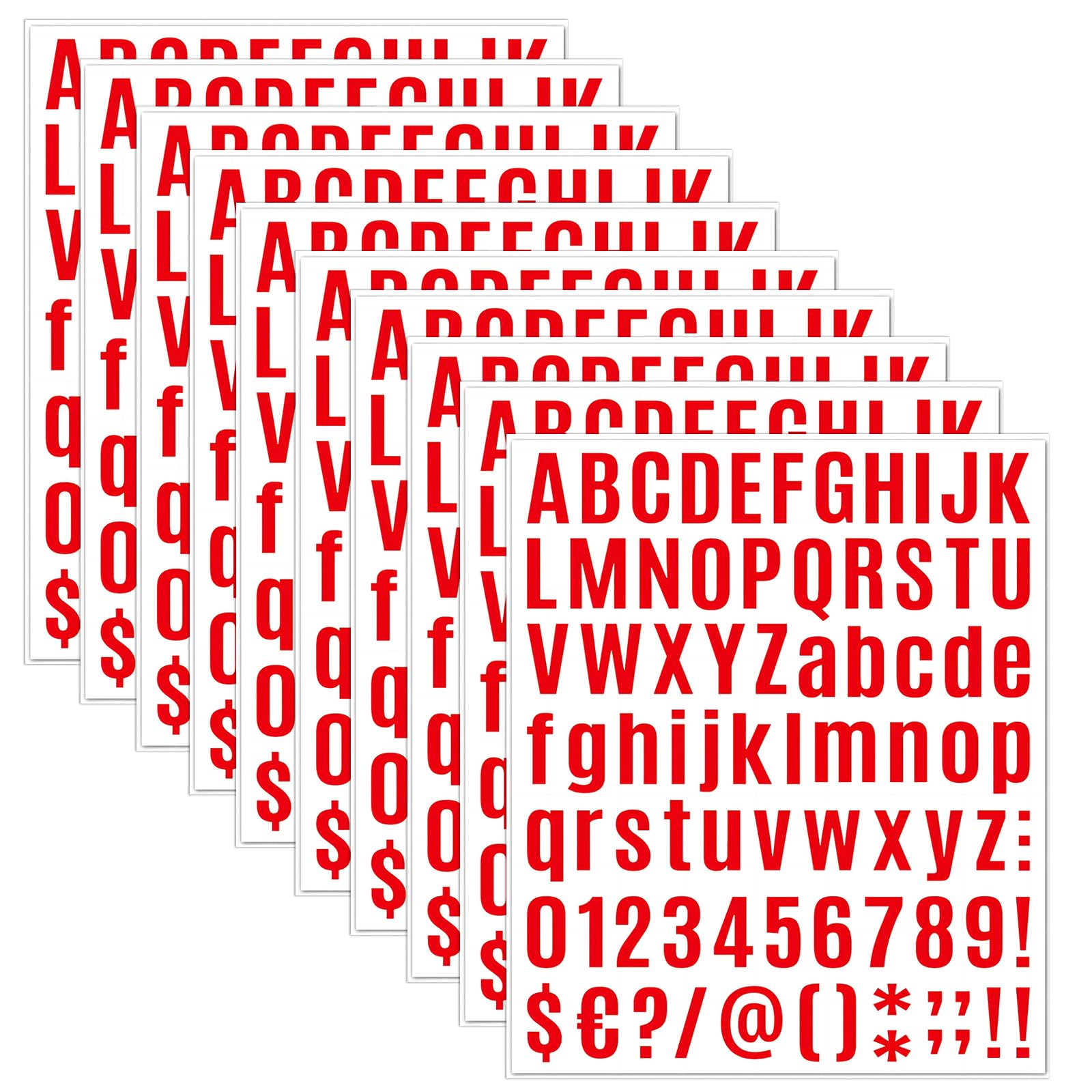 Skyzone Red Self Adhesive Vinyl Alphanumeric Sticker Kit - 10 Sheets, 810 Pieces, Mailbox Number & Capital Letter Stickers For Scrapbooking, Craft, Poster, Card, Window