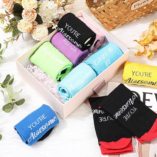 Miniatura 2 de 12 pares de calcetines de regalo de agradecimiento "You' Re Awesome novedoso", calcetines inspiradores divertidos para hombres, mujeres, empleados,