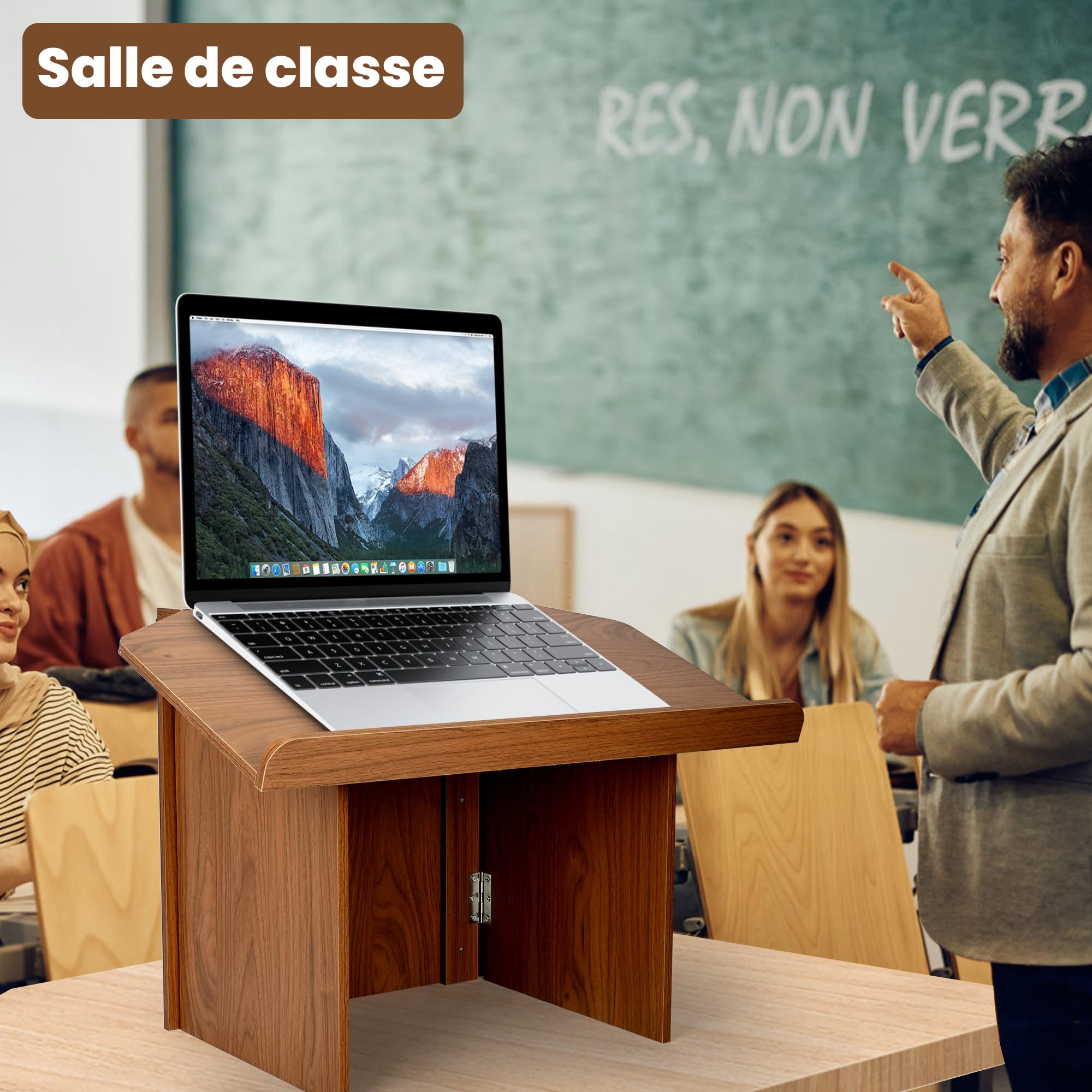 uyoyous Podium pour Église Pupitre Pliable avec Support pour Livres | Portable en Bois et Acier Support pour Présentations en Classe Dimensions: 68L x 38l x 48,4H cm