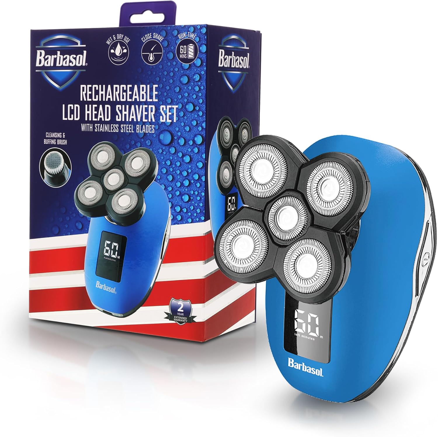 Signature Series Rechargeable Wet and Dry Rotary Head Shaver with Stainless Steel Blades, Cleansing/Buffing Brush and LCD Screen