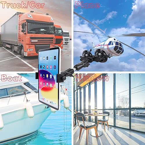 Miniatura 2 de Soporte de tableta de doble ventosa para camionesautomóviles, brazo de aluminio de 13.4 pulgadas, soporte ajustable de 360 de 2 etapas para tableta,