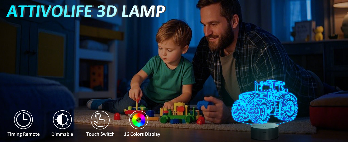 Attivolife Lampada da notte Illusion 3D per camion, Tractor 16 Illuminazione con