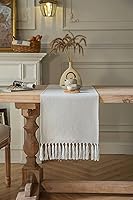 Vista 2 de ZeeMart Light Grey Table Runners 108 Inches Long, Burlap Linen Style Rustic Farmhouse Table Runner, Long Boho Dining Table Runner, 13x108 Inches