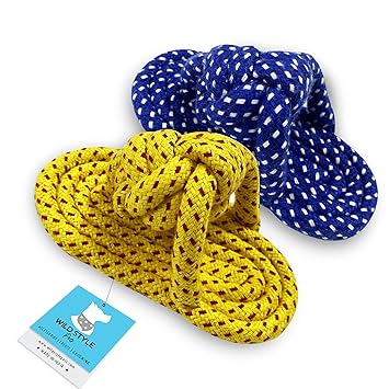 Wild Style Pets Puppy Cotton Slipper Chew Toy for Dog, Molar Tooth Dental Cleaning (Yellow & Blue) Pack of 2