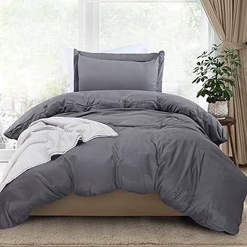 Utopia Bedding Duvet Cover Twin Size - 2 Piece with Zipper Closure - 1 Comforter Cover 68X90 Inches & 1 Pillow Sham 20X26 Inches (Pack of 10, Grey) Comforter Not Included