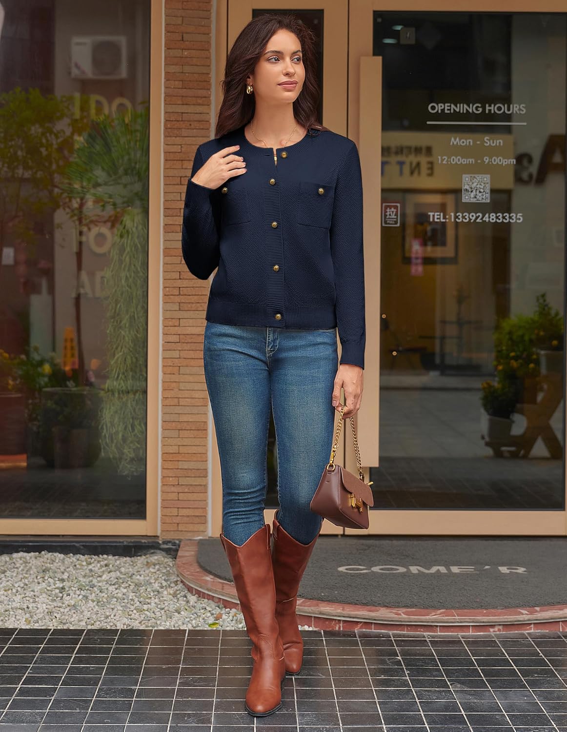 GRACE KARIN Women 2025 Tweed Cardigan Sweaters, Casual Lightweight Cropped Cardigan, Early Fall Fashion Knit Blazer Outfits - Image 5