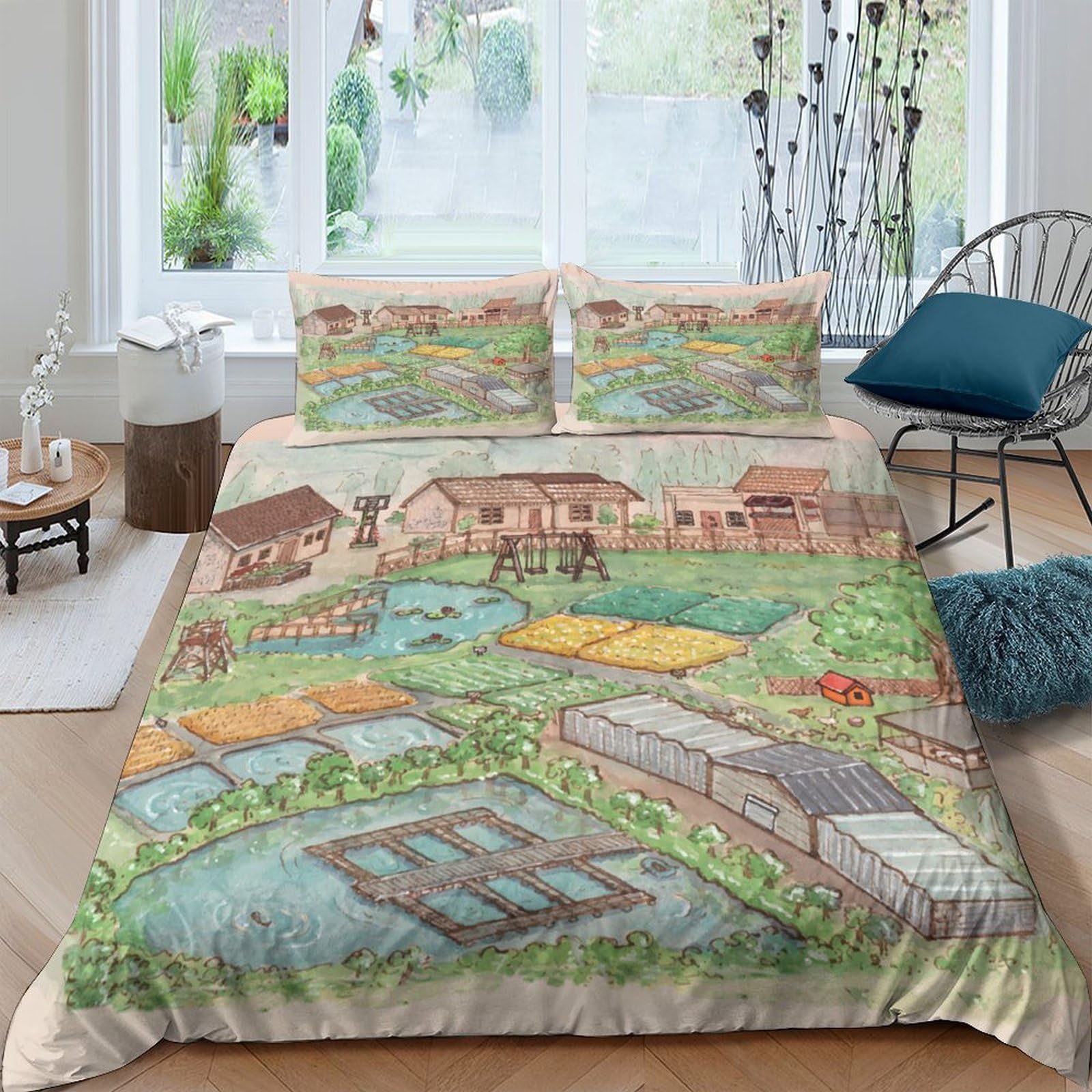 Ctjqhvkz Style-5 3D Printed Countryside Village Fitted Sheet Microfiber Soft Rural Landscape Bed Cover For Bedroom Dorm Mattress Decor Single（135X200cm）