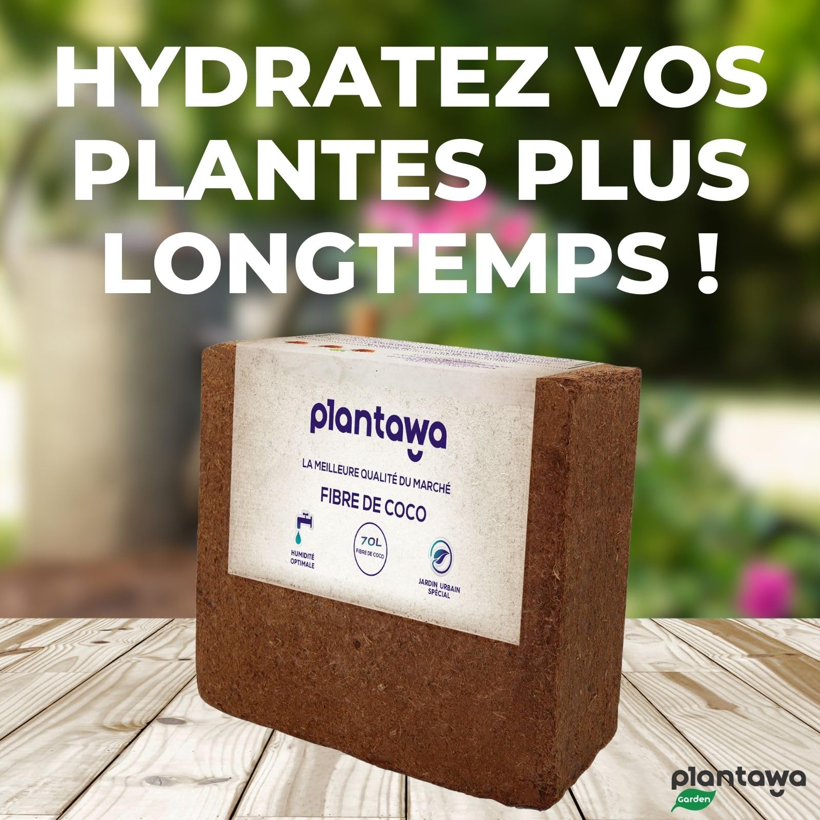 PLANTAWA Fibre de Coco Organique Bloc 5 kg 70 l – Brique compacte – Terre pour Plantes – Utilisation de Potager Urbain terriaire pour Plantes extérieures Turba pour Pots de Fleurs