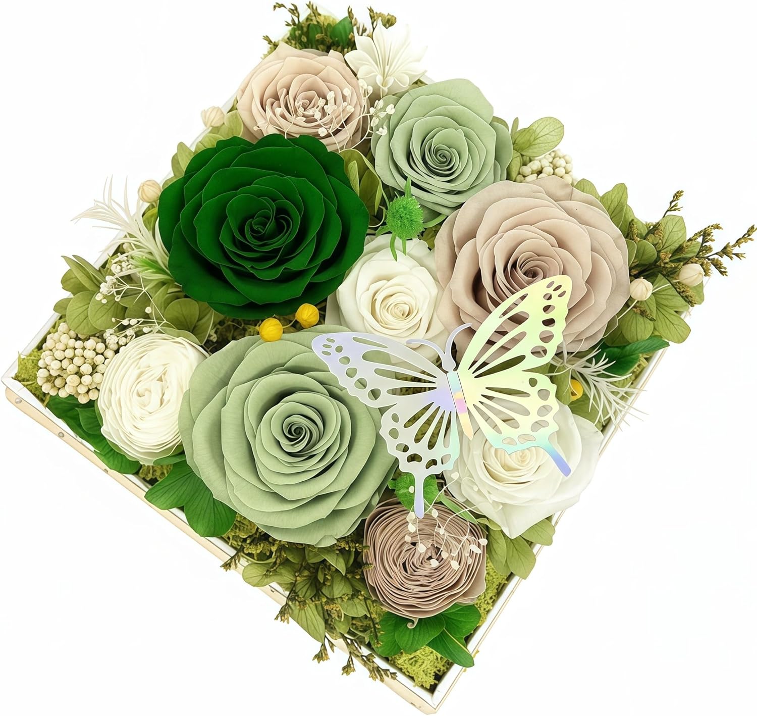 Preserved Dark Green & Light Sage Rose - Forever Real Eternal Austin Rose Gifts for Women, Valentine’s Day Mother’s Day Easter Birthday Christmas Wedding Anniversary for Mom Wife Girlfriend