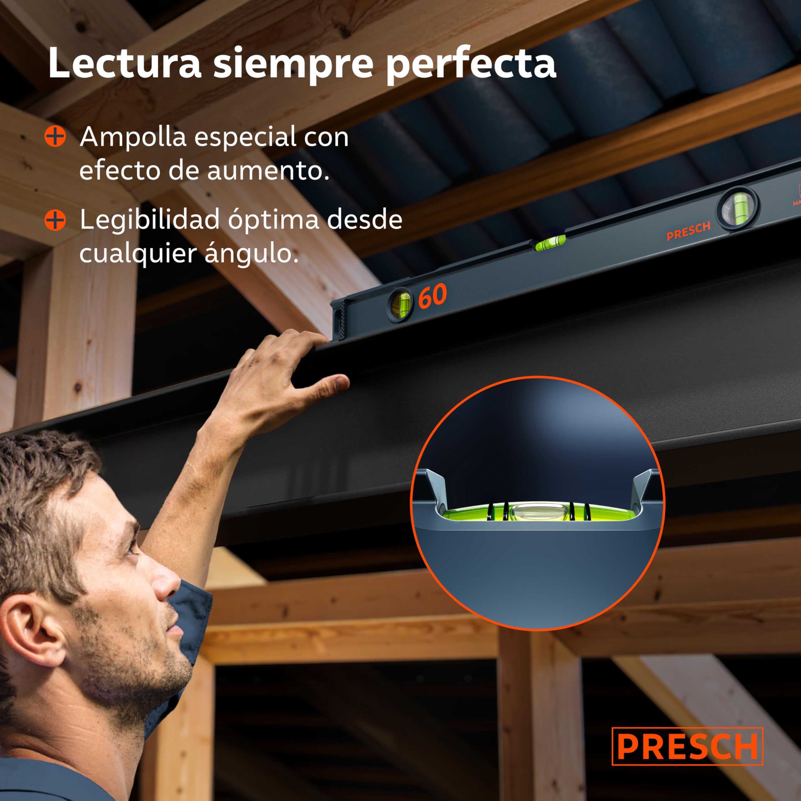 Presch Juego de Niveles Magnéticos 3 pzs. - 40cm, 60cm y 100cm - Ampolla irrompible con pendiente 2% - Ventana de lectura vertical - Tapones antideslizantes innovadores - Niveles de burbuja