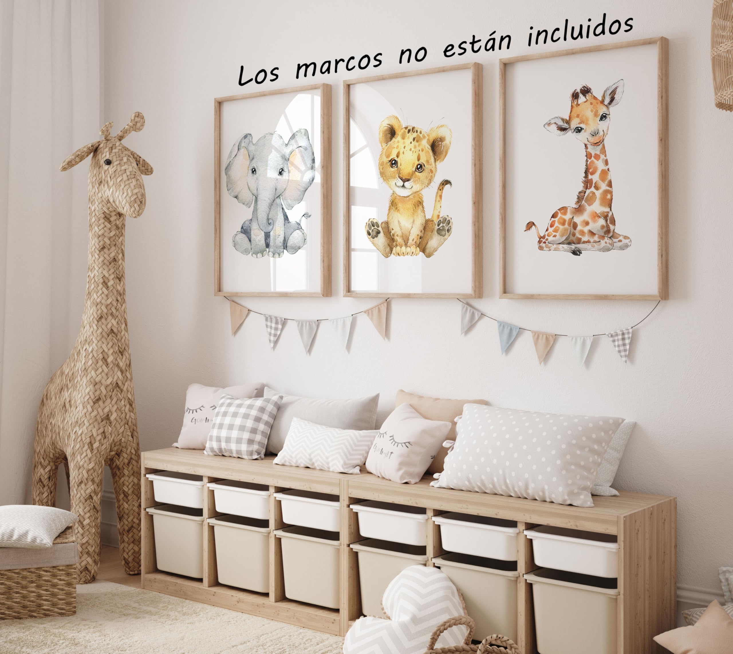 Children's Wall Art Set of 3 Baby Room Posters Unframed Safari Animals (Giraffe, Elephant, Lion) for Children's Decoration — view 3