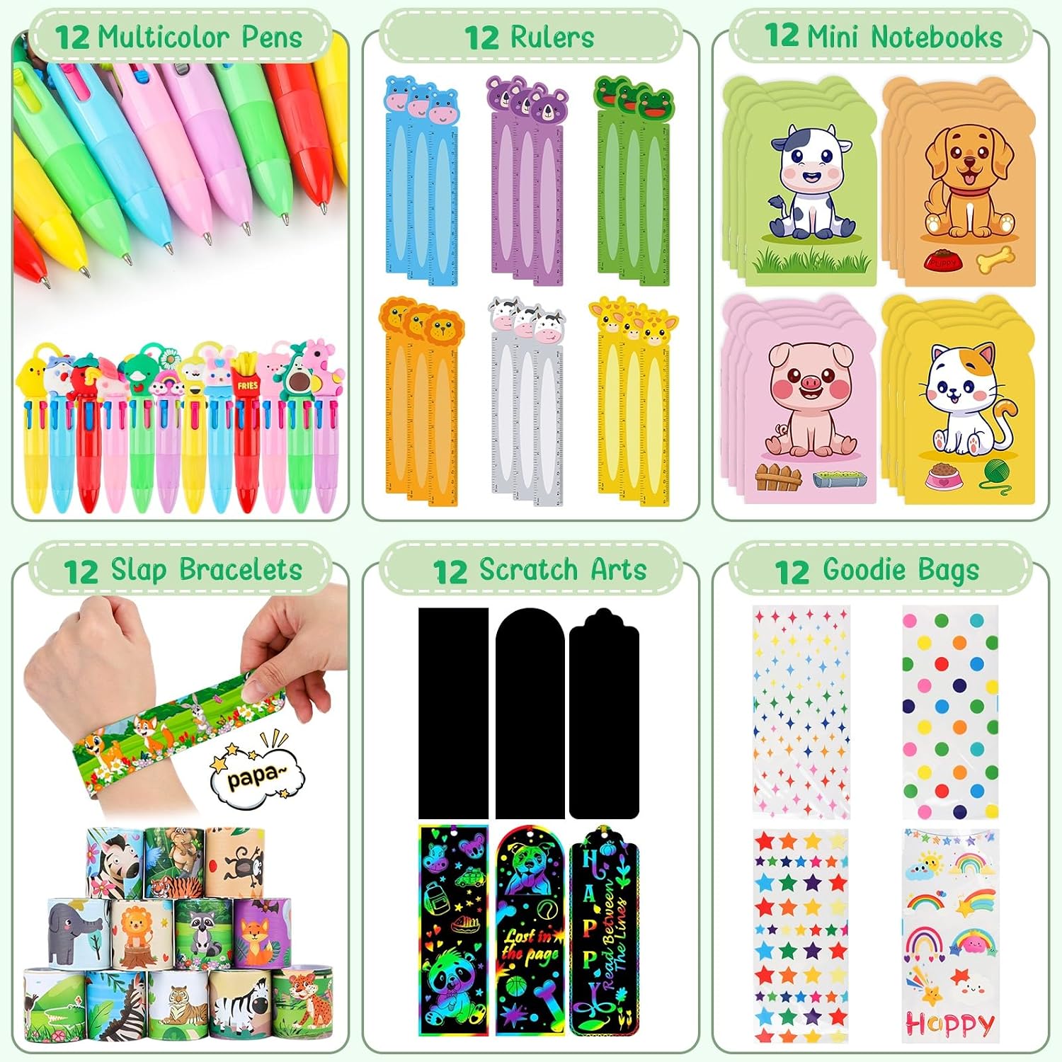 Mepmela Stationery Party Packs, 12 Pack Birthday Goodie Bags with Fun Multicolor Pens Notebooks for Birthday Return Gifts Classroom Rewards Prizes