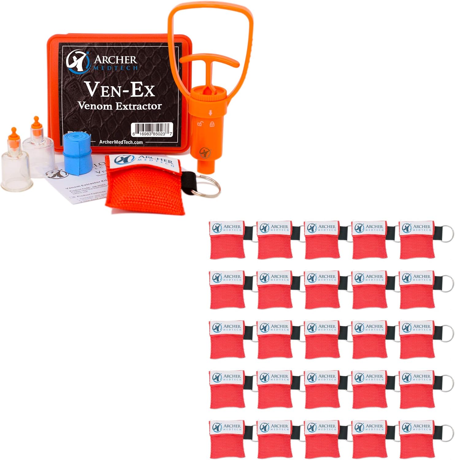 Ven-Ex Venom Extractor and 25 Pack CPR Key Ring Mask Bundle