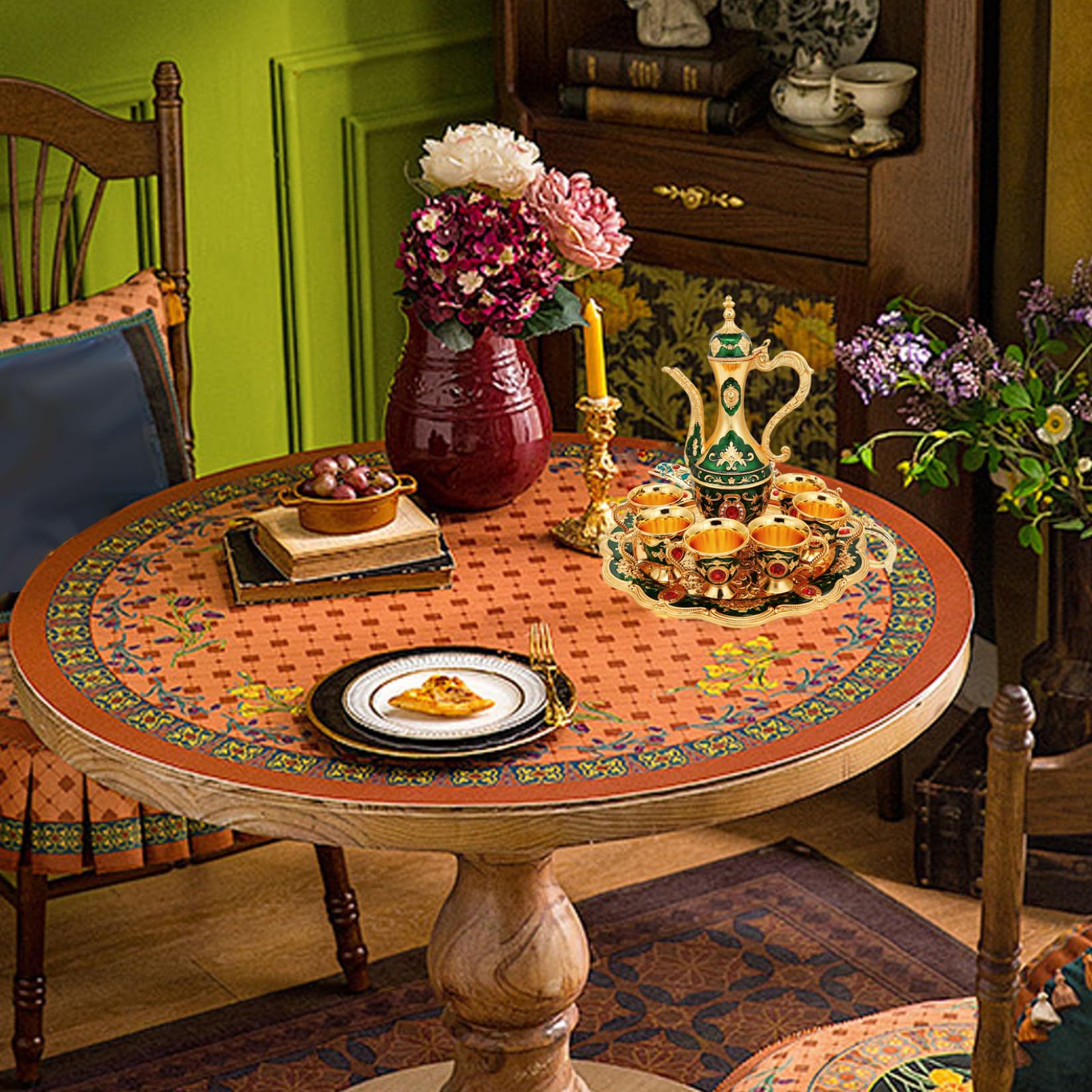Service à thé marocain 6 pièces, ensemble de tasses à café turques avec Pot, accessoires de cuisine Vintage pour la maison, fête mariage, vert-thé turc