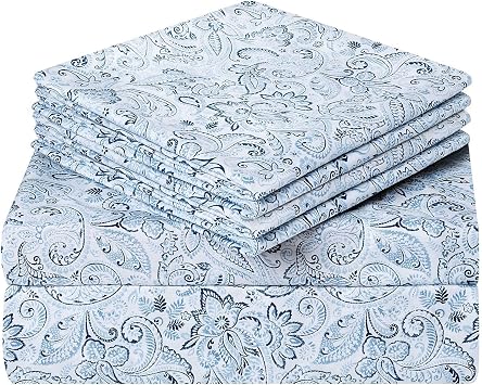 HOMEIDEAS 6 Piece Printed Queen Size Bed Sheets, Extra Soft Brushed Microfiber 1800 Bedding Pattern Sheets, Deep Pocket, Wrinkle & Fade Free, Blue Paisley