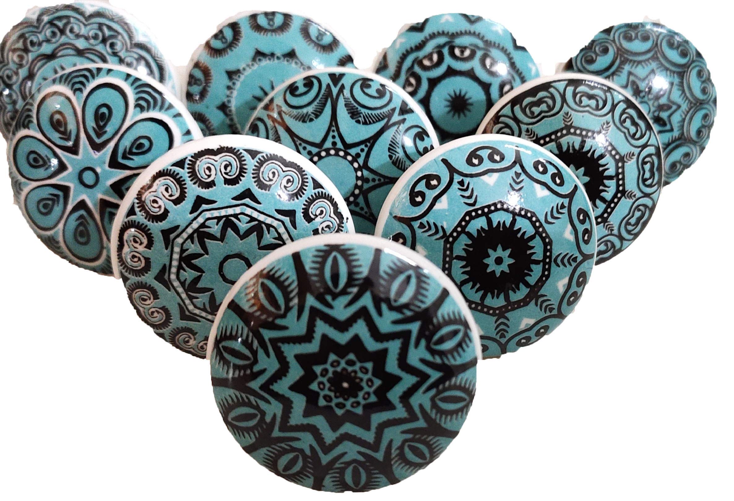 Ceramic Door Knobs with Antique Finishing Unique Design Cupboard Drawer Pull Handles Set of 10 Pieces (Design11)