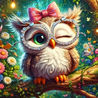 GDYEEH Wink Owl Diamond Painting Kits Adults 5D Baby Owl Diamond Art Pictures Beginners DIY Round Full Drill Flowers Diamond Painting Embroidery Gifts Home Wall Decor 30 x 30 cm
