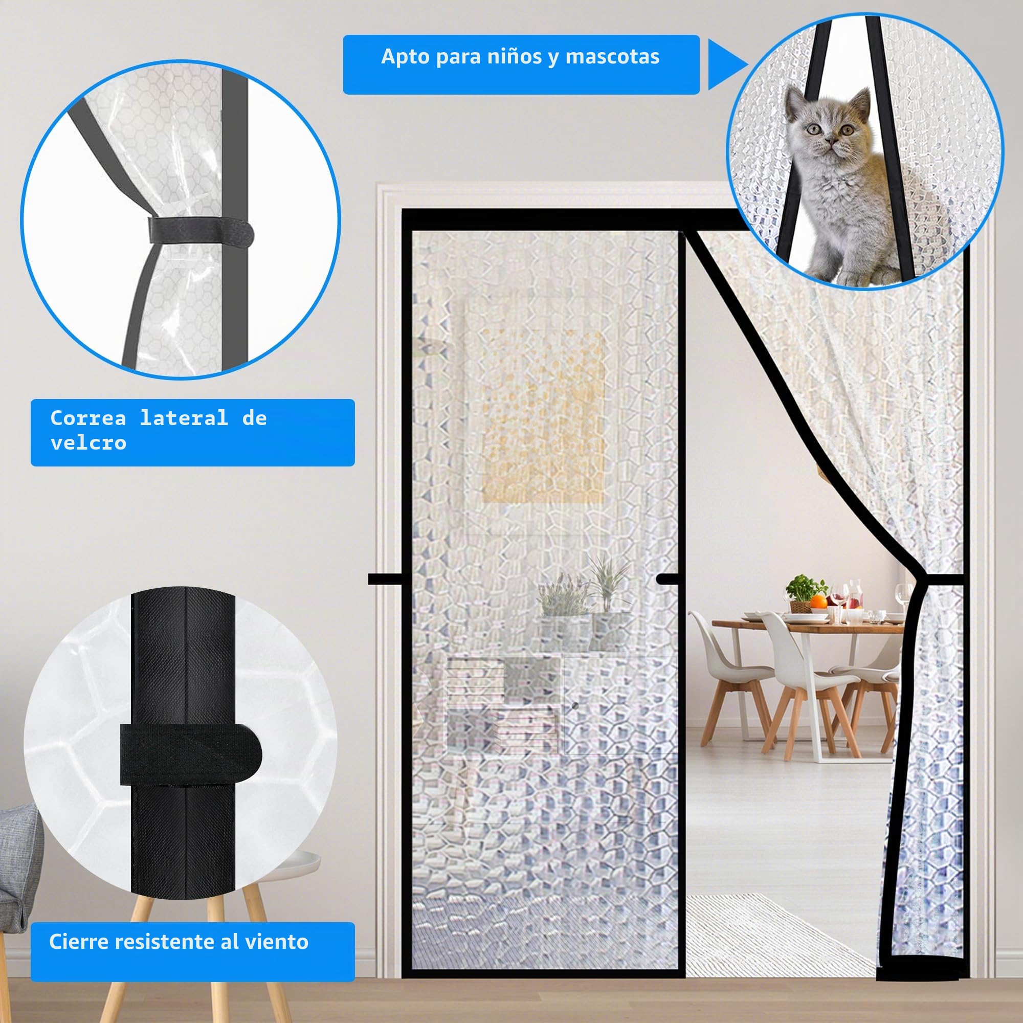 Cortina de puerta magnética con aislamiento térmico, cubierta para puerta de patio, cierre automático, se adapta a puertas de hasta mantener calientes en invierno fresco en verano para aire