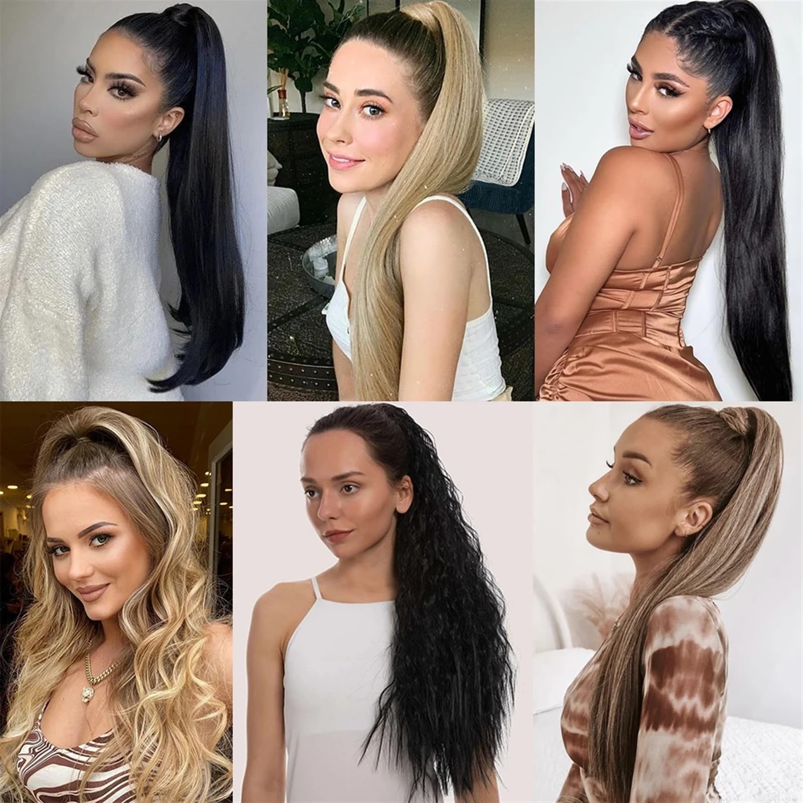 Estensione coda di cavallo Long Ponytail Extension, 24" Straight Claw Clip Ponytail Hair Extensions Natural Looking Heat Resistant Synthetic Ponytail Hairpiece for Women Coda di Cavallo Extension (Co
