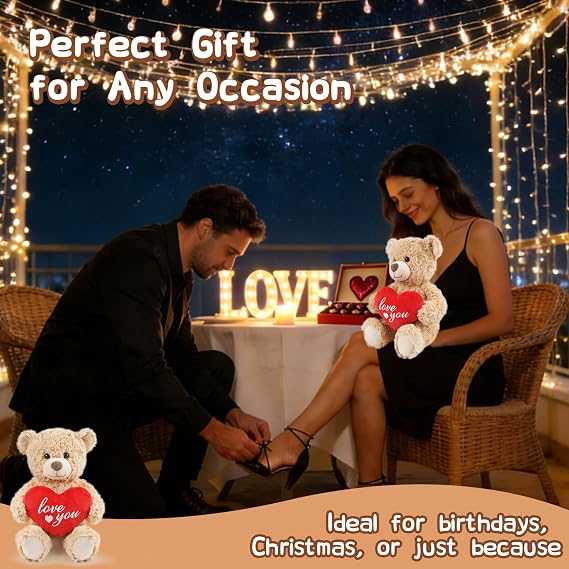 Valentine's Day Teddy Bear Heart-Holding Gift - 8.6 Inch Light Brown Bear Soft Stuffed Plush Animal, Idea Gift for Her Girlfriend Mom Girls, Cute Plush Toy for Kids Adults