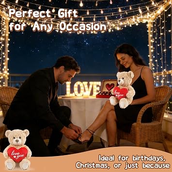 Valentine's Day Teddy Bear Heart-Holding Gift - 8.6 Inch Light Brown Bear Soft Stuffed Plush Animal, Idea Gift for Her Girlfriend Mom Girls, Cute Plush Toy for Kids Adults