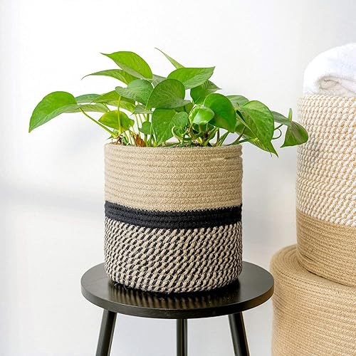Miniatura 31 de TIMEYARD – Cesta para plantas de cuerda de yute, cesta tejida grande moderna para macetas de 11'' para jardineras interiores, cesta de Yute Mixto