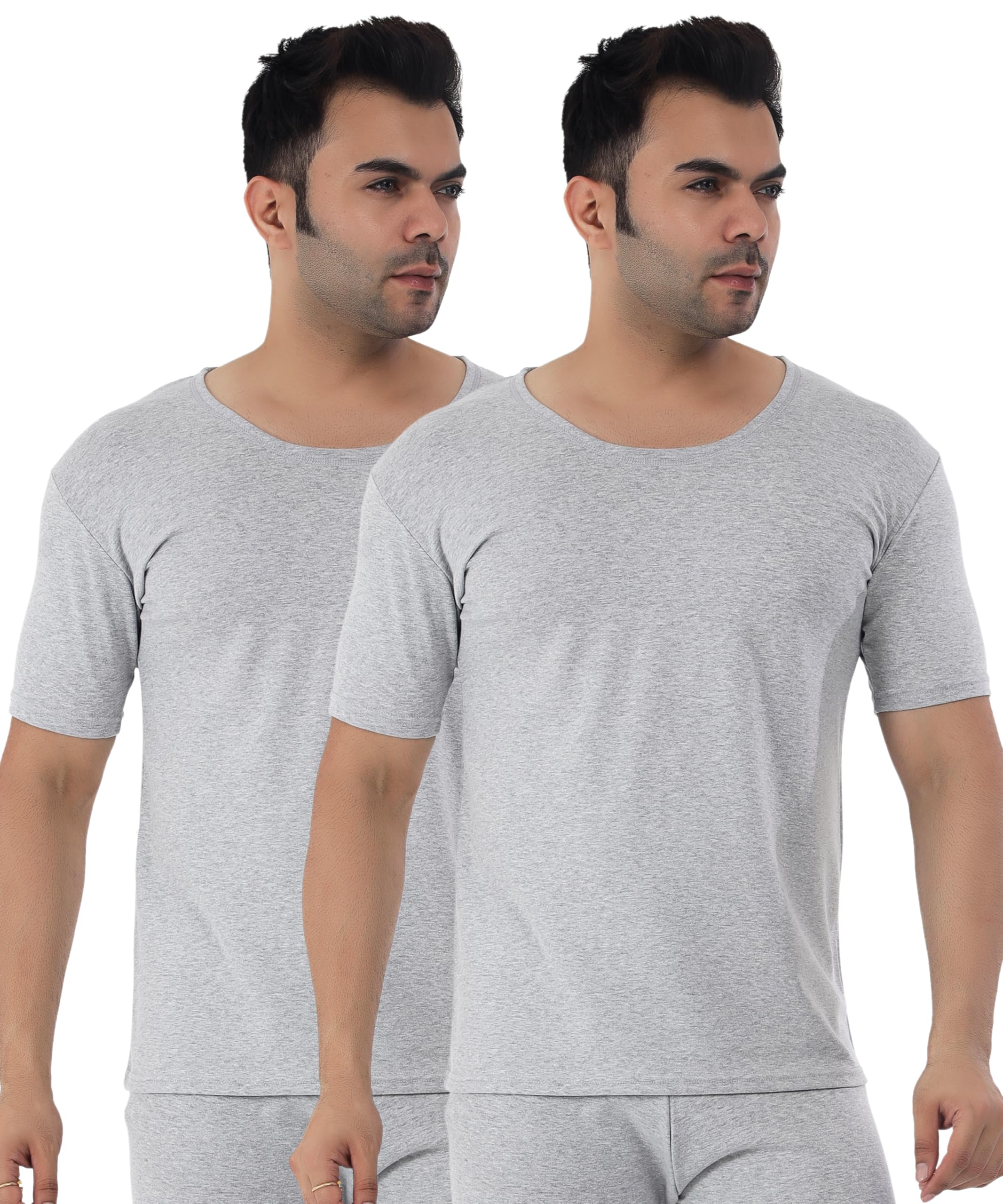 Men Polycotton Lycra Solid Thermal Half Sleeve Round Neck Top| (Pack of 2)-image-37