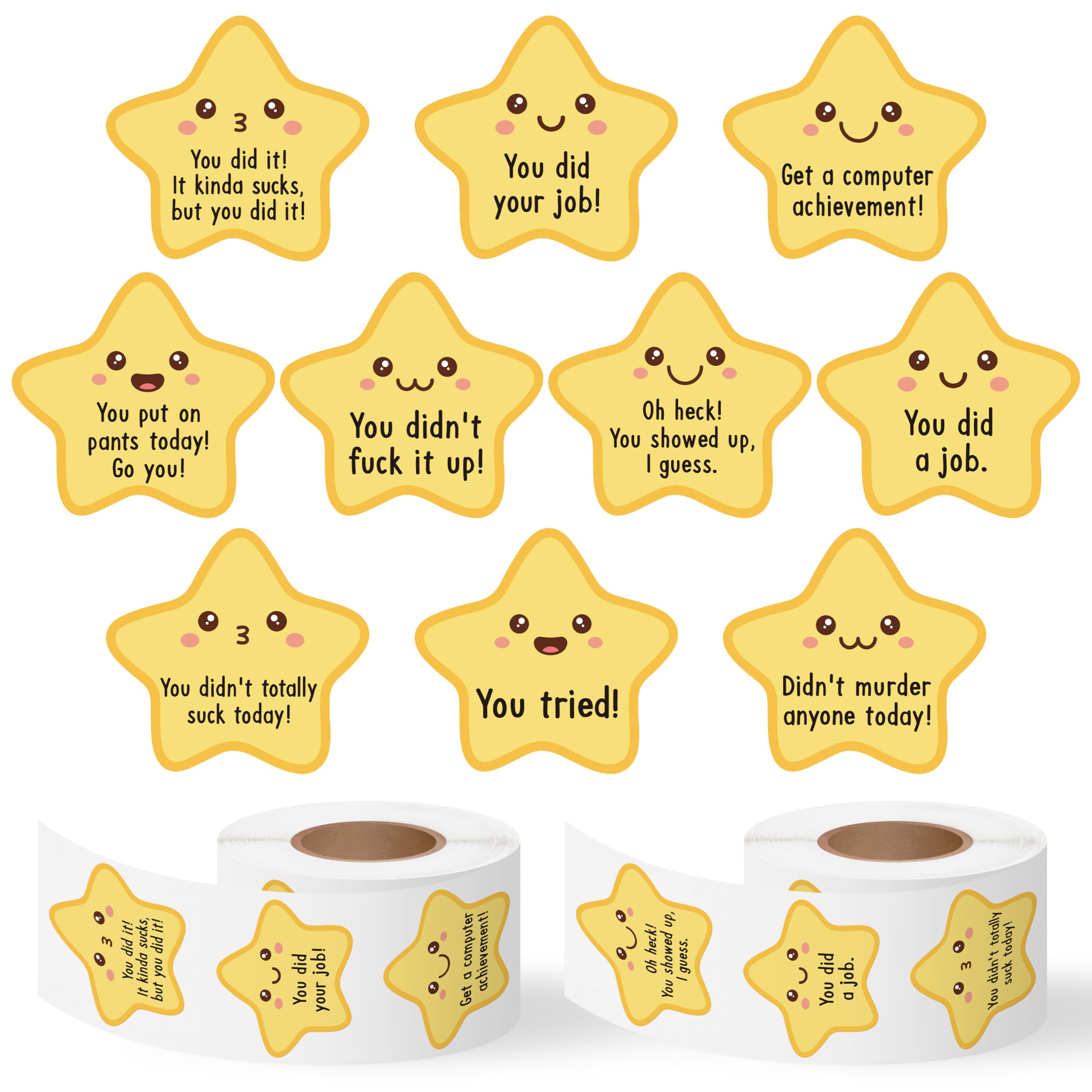Boost Morale Instantly: A1diee Gold Star Inspirational Stickers - 1000Pcs Funny Cartoon Decals for Coworker Rewards & Office Motivation