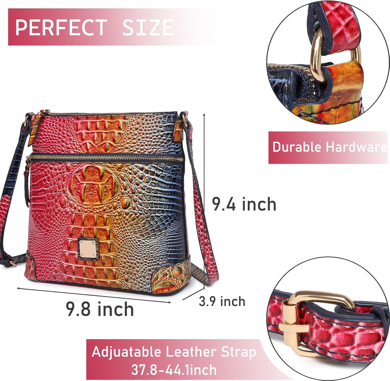 Women Crocodile Shoulder Flat Square Handbag Trendy Elegant Stylish bag Ladies Leather Crossbody Purse - Image 2
