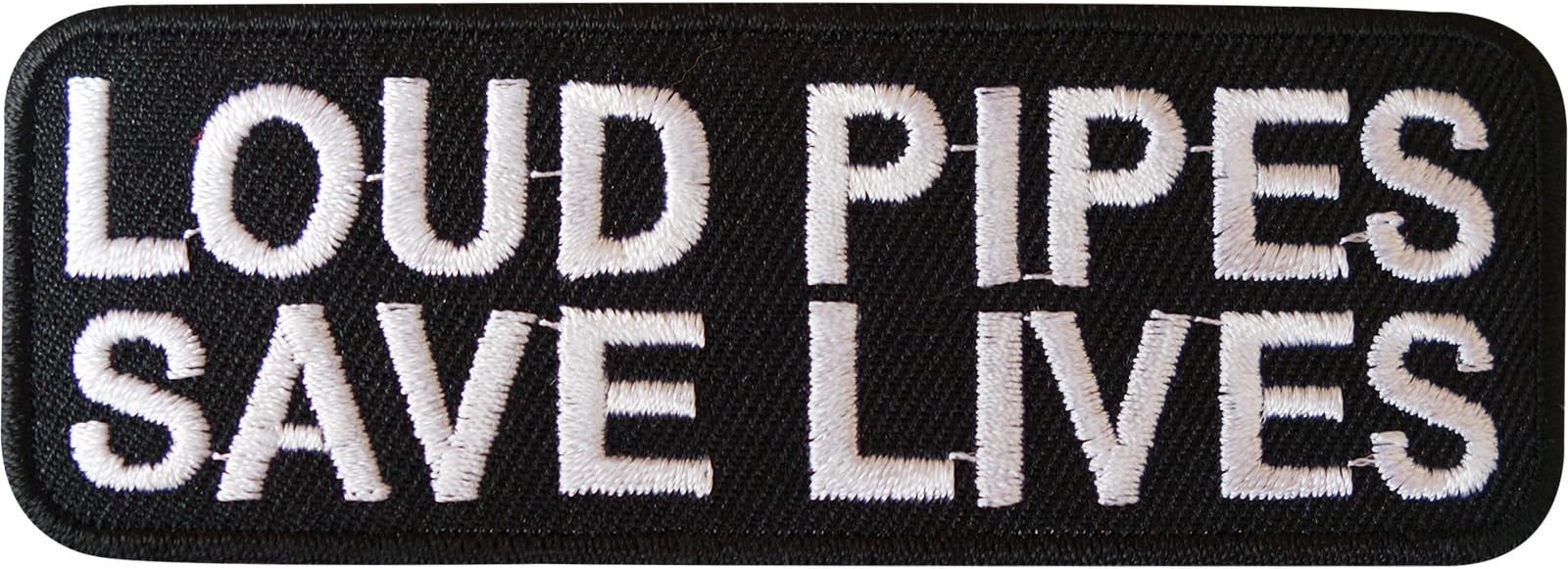 Loud Pipes Save Lives Biker Iron On Patch Sew On Bag Badge Motorcycle Motorbike