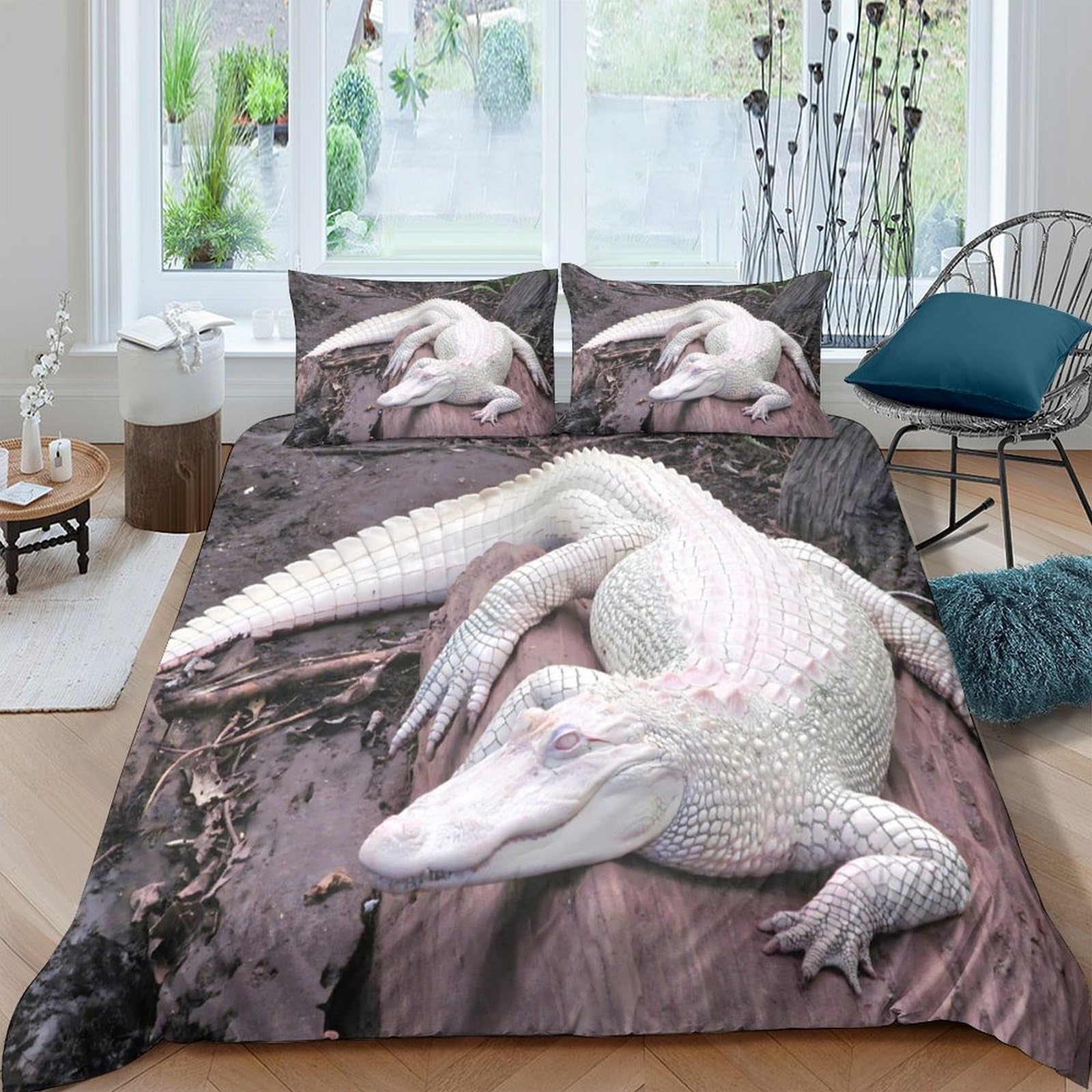 Ctjqhvkz Style-3 3D Printed White Alligator Fitted Sheet Microfiber Soft Breathable Reptile Mattress Cover For Bedroom Dorm Decorative Protection Single（135X200cm）