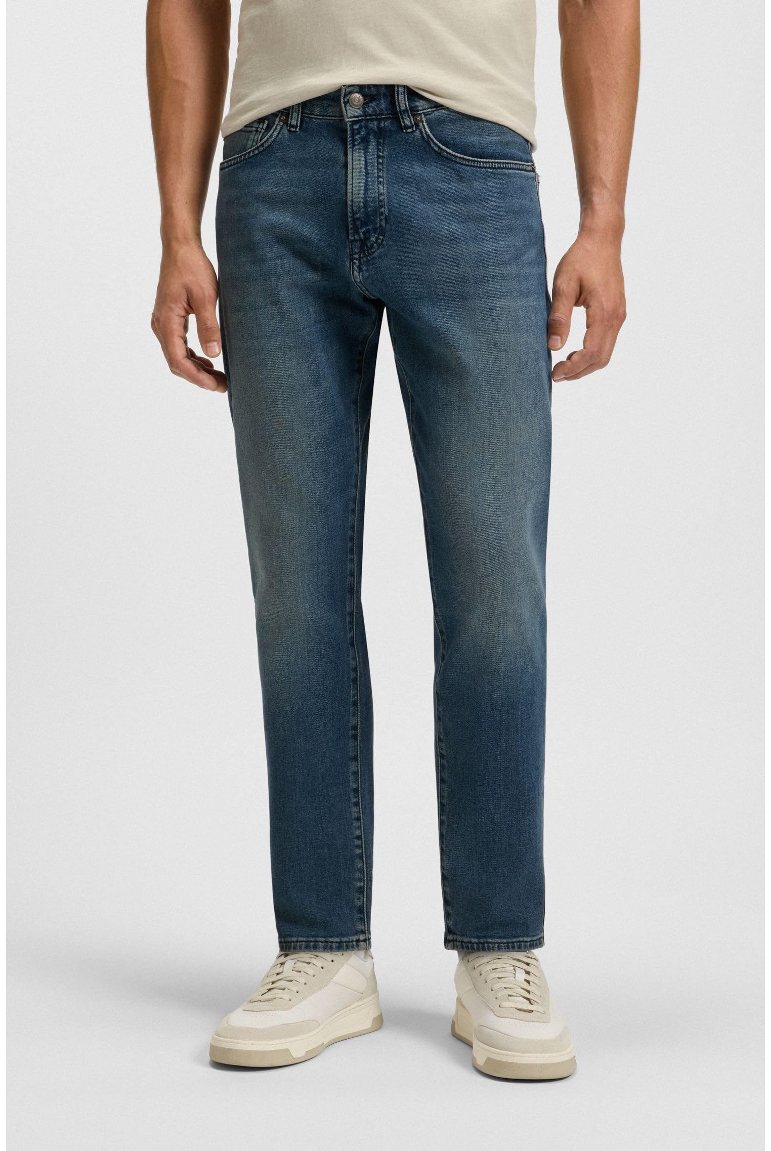 BOSS Herren Onyx BO Schwarze Tapered-Fit Jeans aus bequemem Stretch-Denim