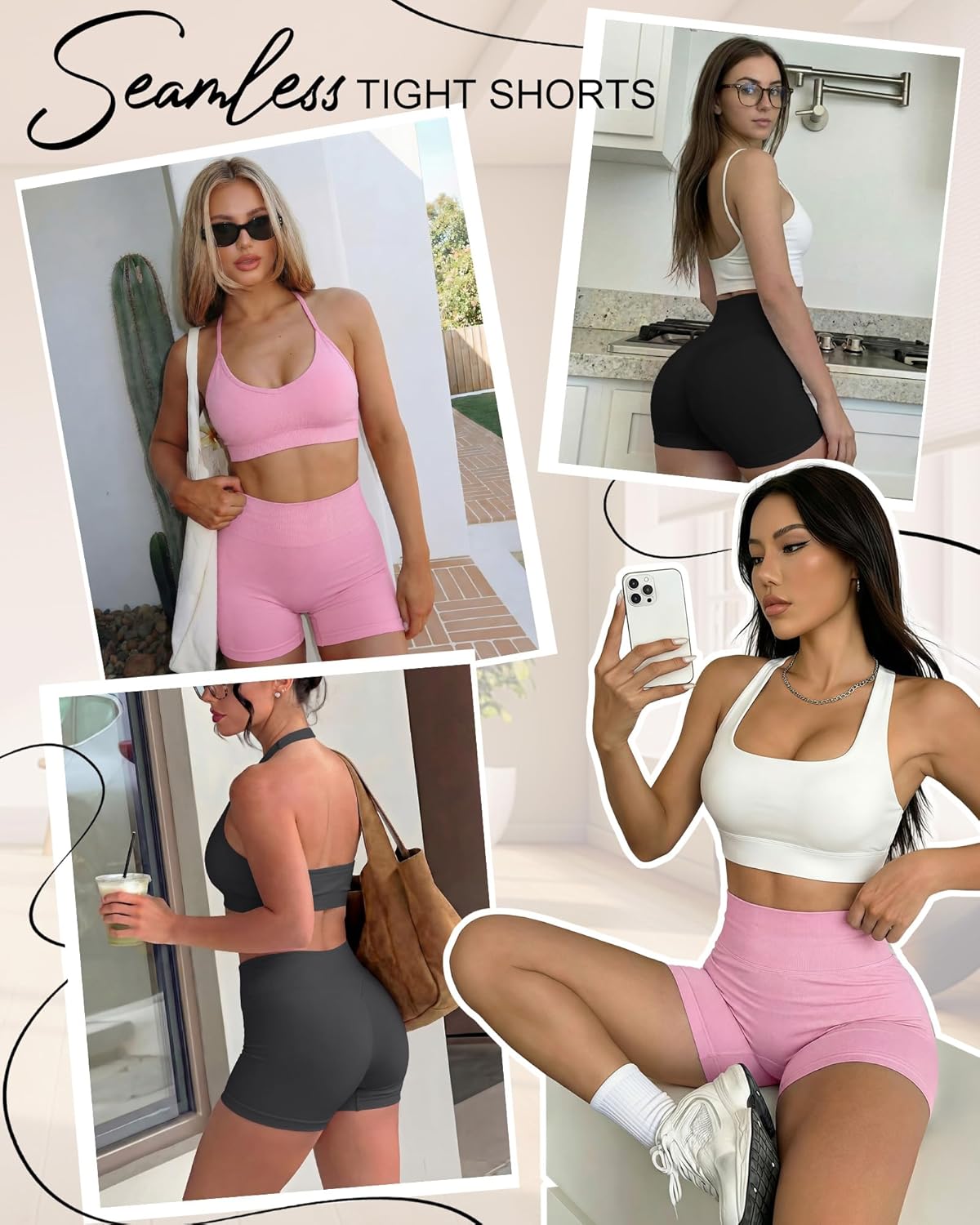 Coume 3 Pack Women Workout Impact Shorts 4.5" Scrunch Butt Lifting High Waisted Seamless Biker Athletic Gym Yoga Shorts - Image 3