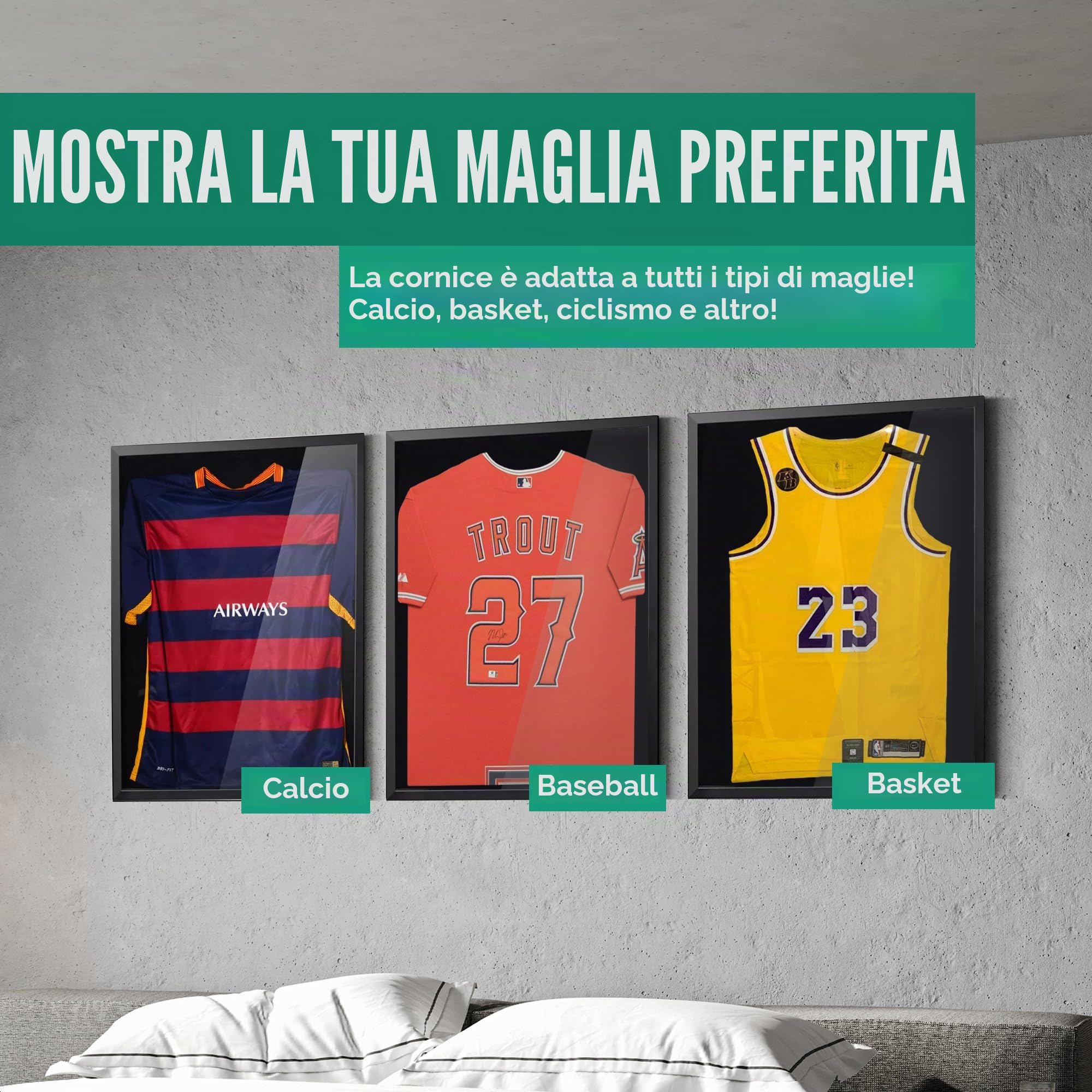 Avalo Cornice 3D - Maglia da calcio incorniciata - Nero - 60 x 80 cm