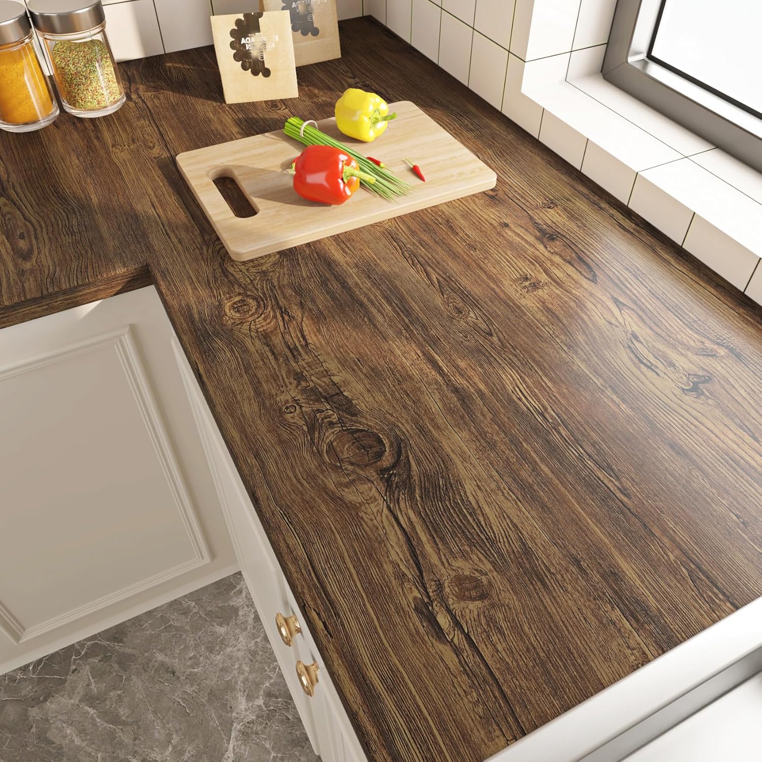 ICOOP Wood Contact Paper Wood Peel and Stick Wallpaper Rustic Brown Contact Paper for Countertops Rustic Wallpaper Peel and Stick Cabinet Covering Vinyl Wrap for Cabinets Kitchen Vinyl Wrap 15.8"×120"