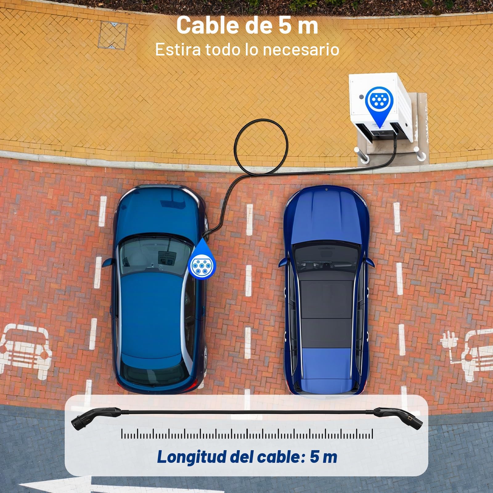 Tera Cable de Carga EV Tipo 2: 3,6 kW, 16 A, 5 Metros, 1 Fase, Tipo 2 a Tipo 2, Mennekes IP55, Carga rápida, Cable de Carga rápida, Coche eléctrico Tipo 2 para Coche eléctrico EV/PHEV, Instrucciones