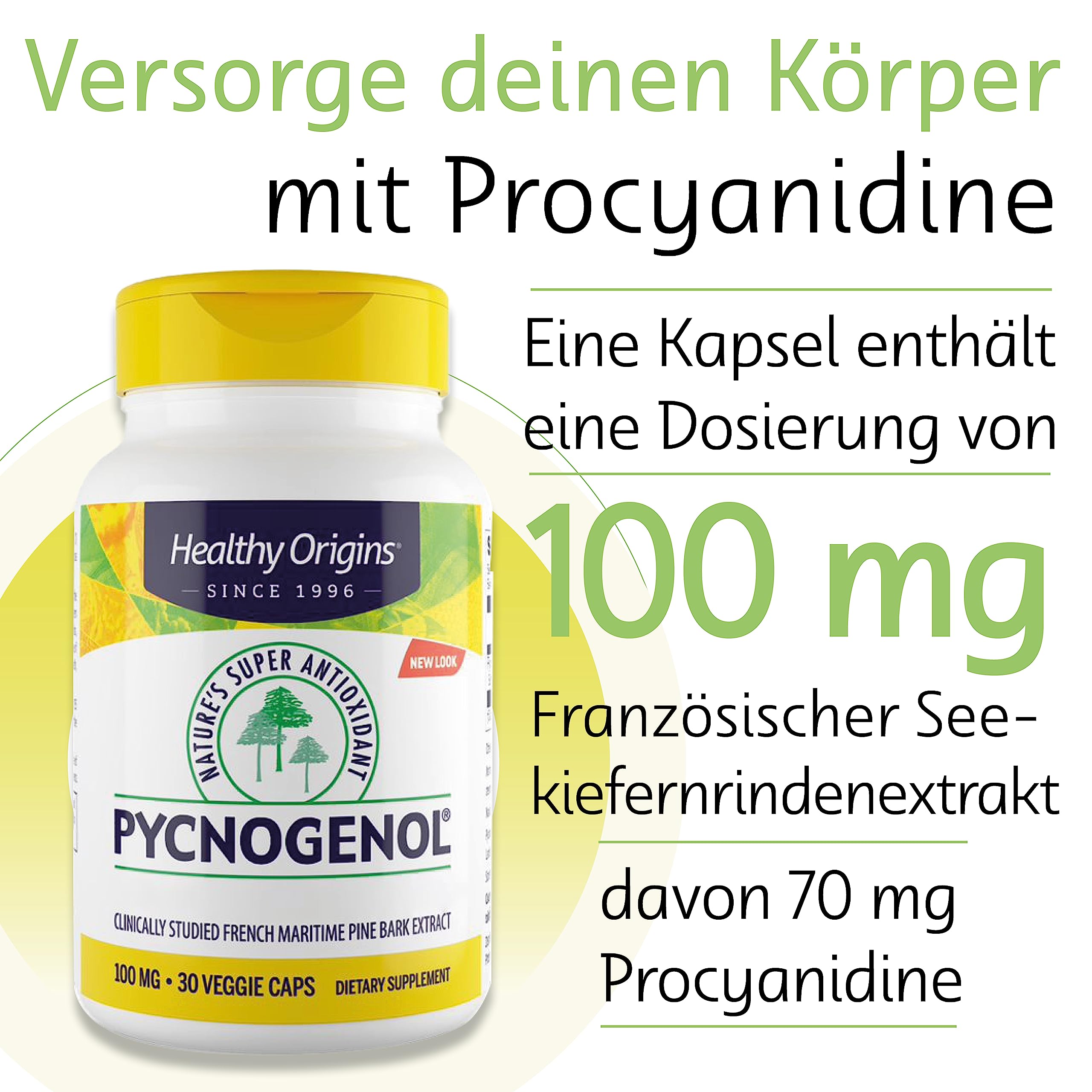 Healthy Origins, Pycnogenol, 30 vegane Kapseln, 100mg Pycnogenol je Dosis, Glutenfrei, GMO frei, Geschmacksneutral