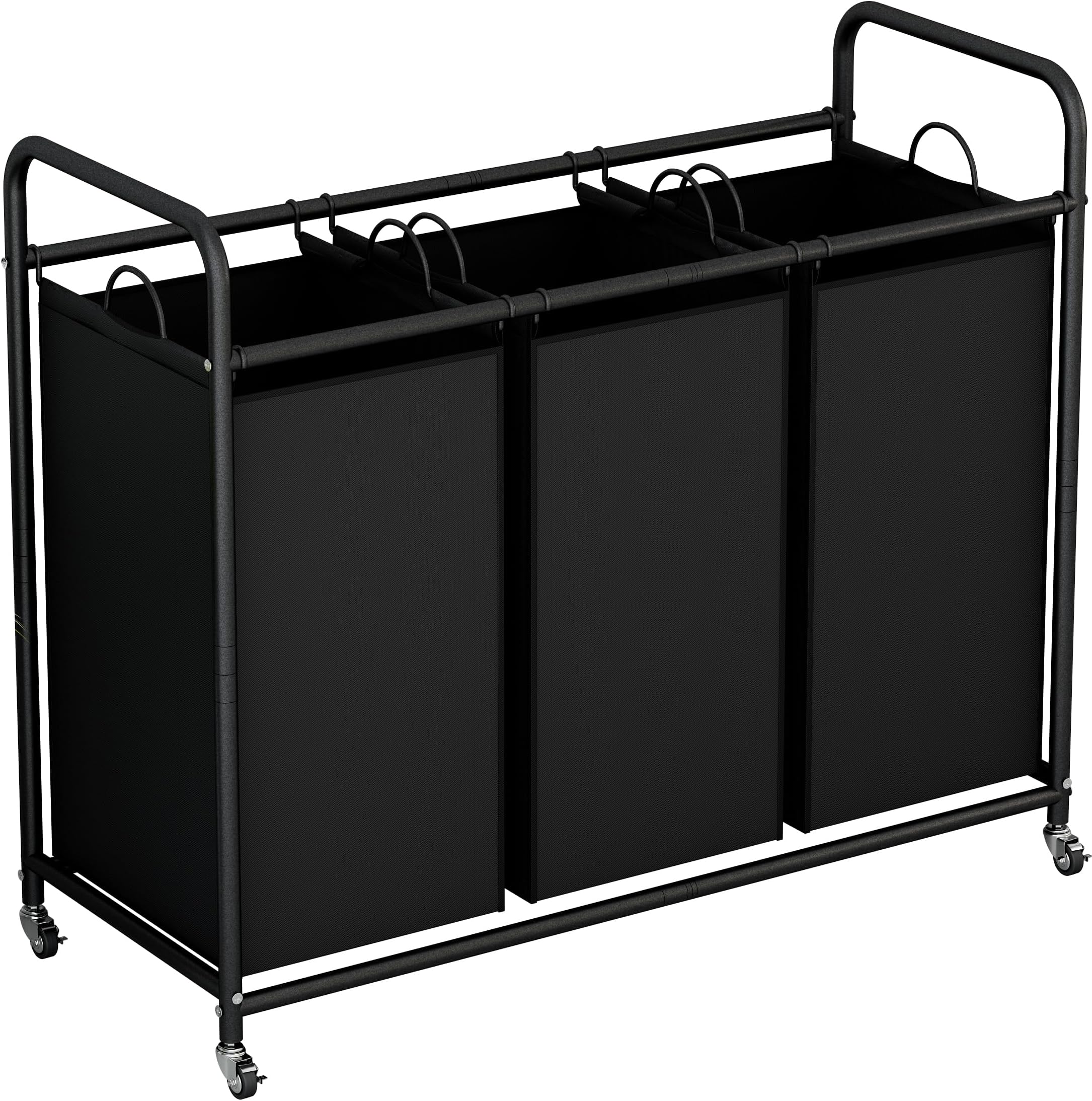 LINZINAR 3-Bag Laundry Basket, Black Laundry Hamper, 35.6 Gal(135 L) Laundry Sorter Cart Laundry Room Organization with Heavy Duty Rolling Lockable Wheels and Removable Bags