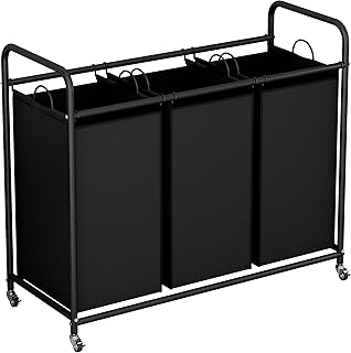 LINZINAR 3-Bag Laundry Sorter Laundry Hamper Cart with Heavy Duty Rolling Lockable Wheels and Removable Bags (Black)