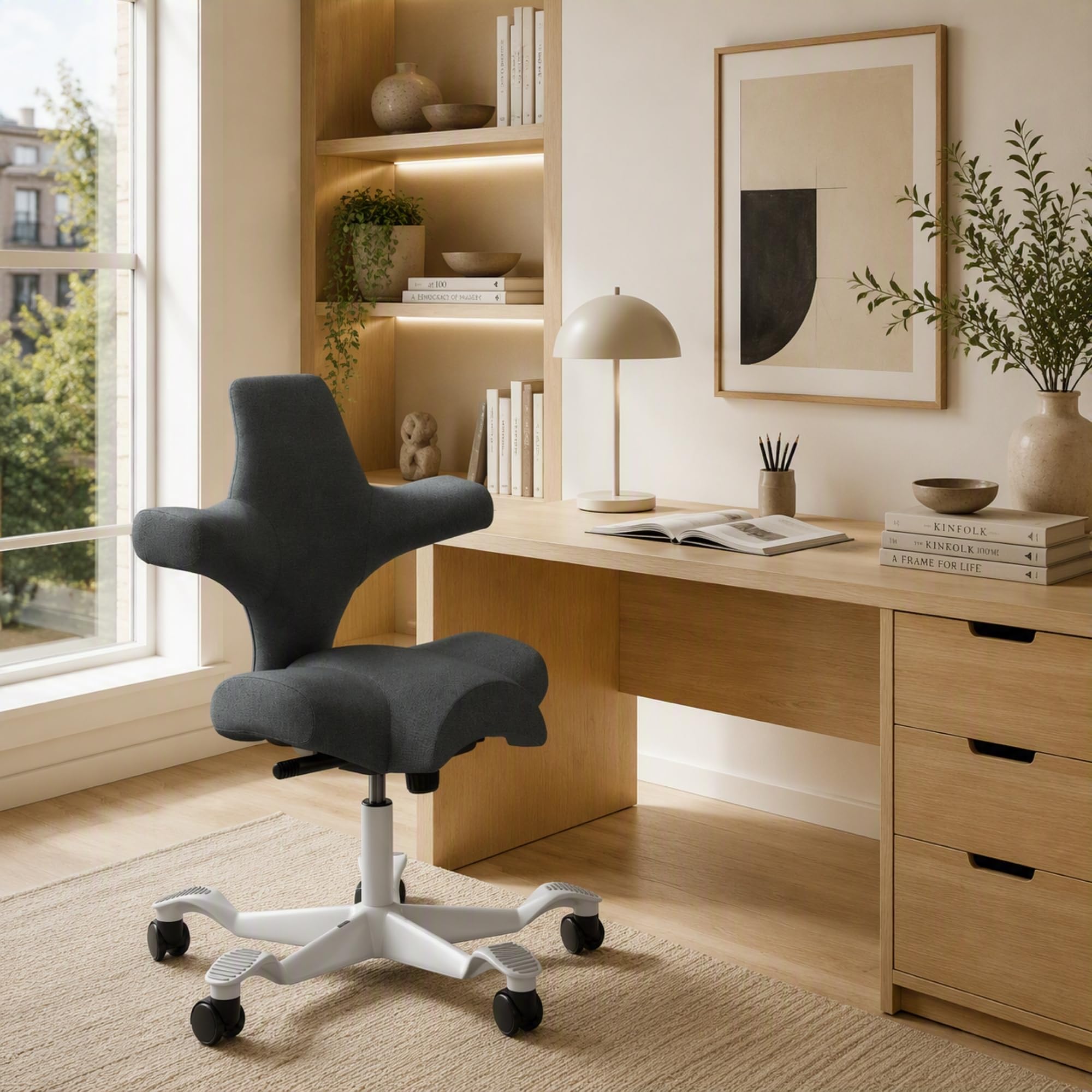 HAG Capisco Standard Chair-White Frame-Upholstered Dark Gray