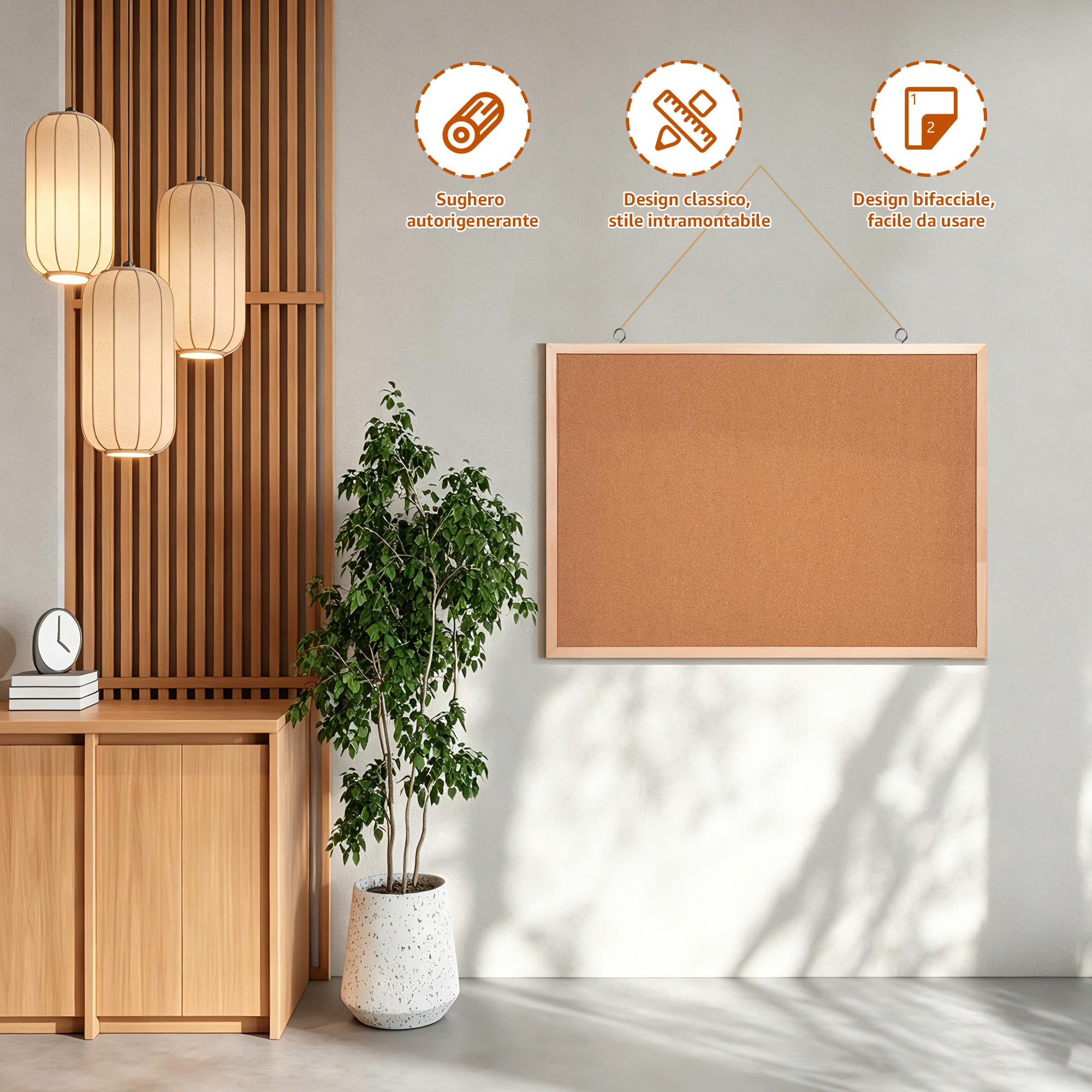 Pryma Lavagna in Sughero da Parete – Bacheca con 7 Puntine Incluse – Pannello Porta Appunti per Ufficio, Casa e Scuola (50x70 cm)