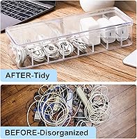 Vista 6 de Tatuo 6 Pcs Cable Organizer Box with Wire Ties, Plastic Cord Storage Box with Lid, Electronics Organizer for Home Office Desk Organizers and