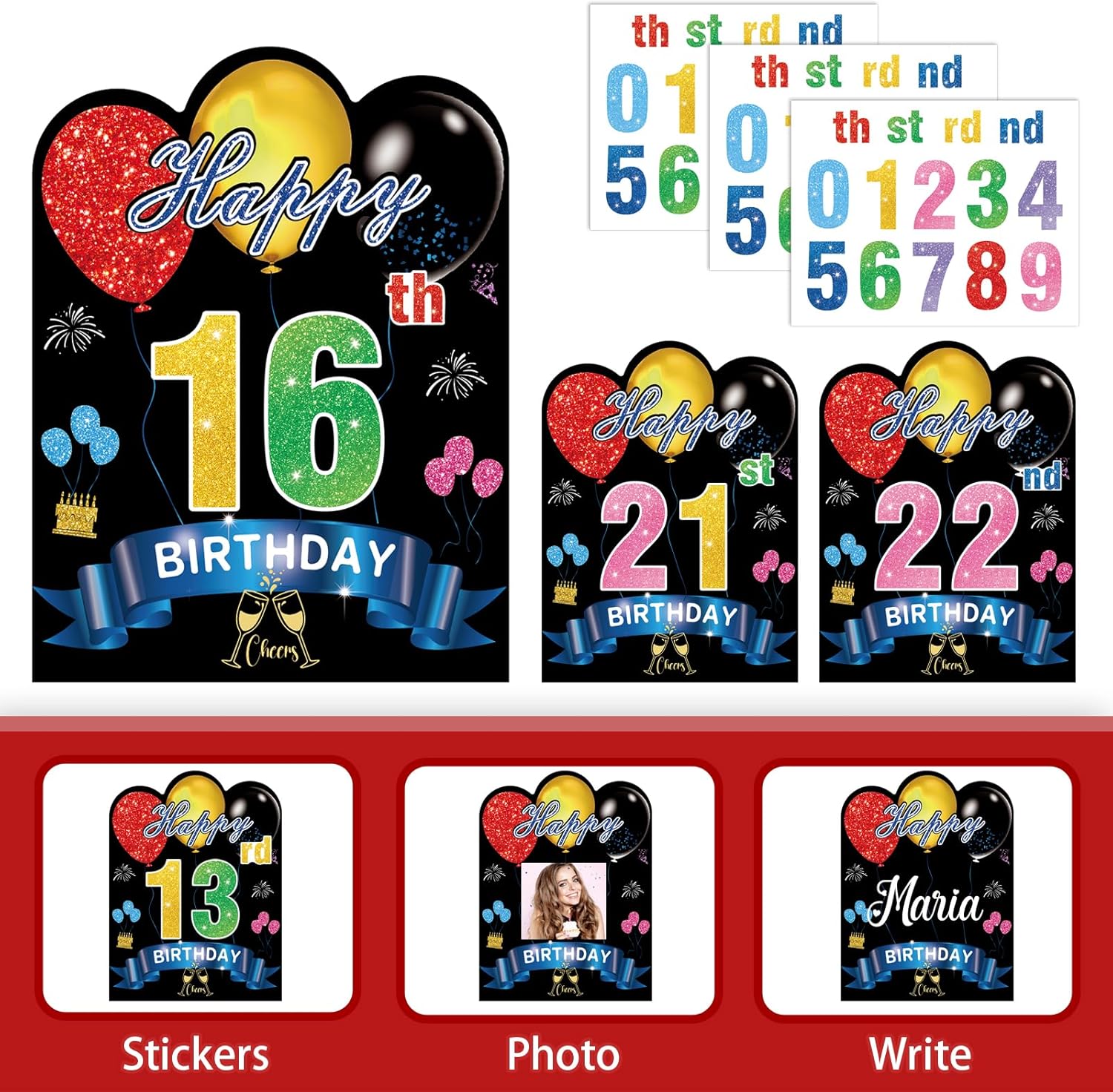 16Pcs Happy Birthday Yard Signs with Stakes,Colorful Personalized Age Birthday Party Decorations Lawn Sign 42Pcs Number Stickers 15In Large Birthday Letters Patio Garden Outdoor Supplies