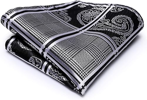 Miniatura 6 de Hi-Tie Conjunto de gemelos clásicos con corbata a cuadros para hombre M