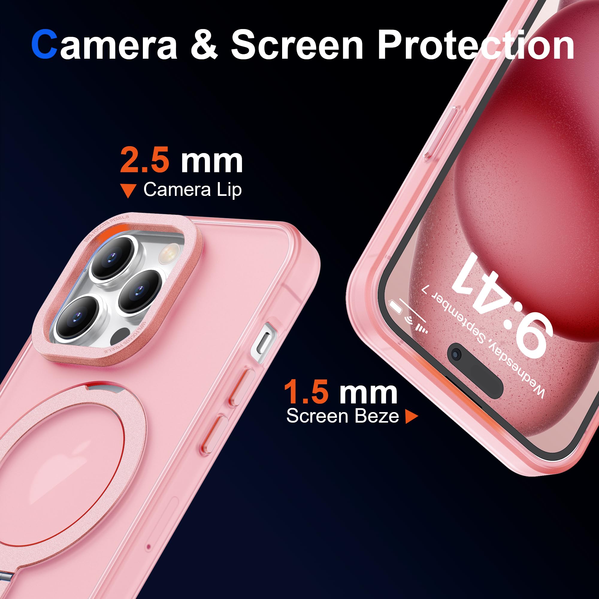 SOEWIOU Design For IPhone 17 Case Compatible With Magsafe [Premium Invisible Magnetic Ring Stand] [Military Drop Protection] Full Camera Guard Translucent Matte Slim Phone Cover 6.3 Pink - View #2